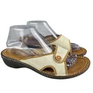 UGG Women’s Kalama Slide Sandals 8 Beige Suede Sheepskin Lined Slip‑On Open Toe